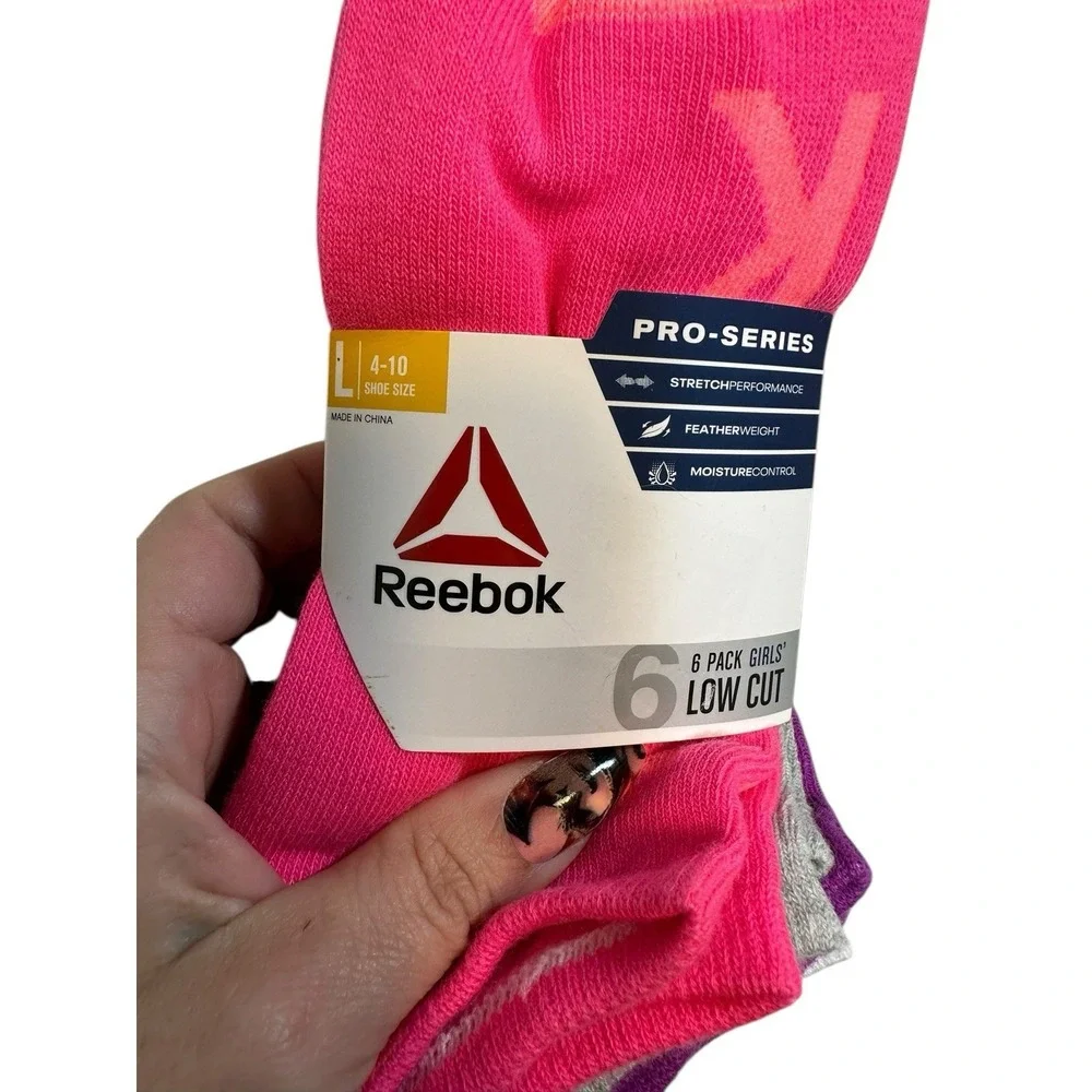 reebok 6 pairs girls low cut ankle socks size‎ large 4 - 10
